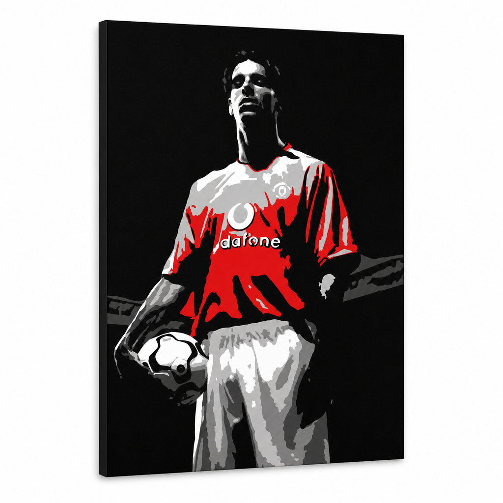 Dipinto a mano POP Art Ruud van Nistelrooy 1 pezzo rvn – Visualizzazione 3D del quadro dipinto a mano su sfondo bianco. Colori dominanti: nero, rosso, bianco, grigio.