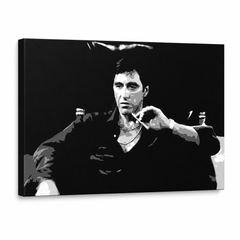 Dipinto a mano POP Art Scarface 1 pezzo smz – Visualizzazione 3D del quadro dipinto a mano su sfondo bianco. Colori dominanti: nero, bianco, grigio.