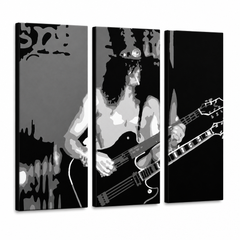 Dipinto a mano POP Art Slash 3 pezzi en – Visualizzazione 3D del quadro dipinto a mano su sfondo bianco. Colori dominanti: nero, bianco, grigio.