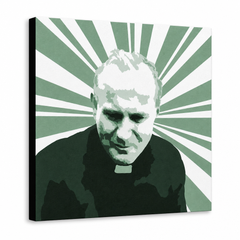 Immagine POP Art di Giovanni Paolo II dipinta a mano. 1 parte jp3 – Visualizzazione 3D del quadro dipinto a mano su sfondo bianco. Colori dominanti: verde, bianco, nero.