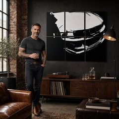 Immagine POP Art dipinta a mano di BMW M3 3 pezzi bmw – quadro in un moderno interno maschile, visualizzazione lifestyle. Colori dominanti: nero, bianco.