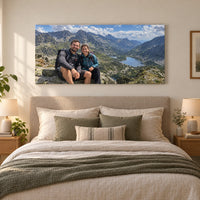 Quadro panoramico da foto di montagna su tela sopra il letto in camera