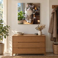 Quadro quadrato da foto di un gatto su tela sopra la cassettiera nell’ingresso