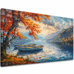 Paesaggio su tela Foglie d'autunno in riva al lago | rifinito a mano dall'artista - immagine 2