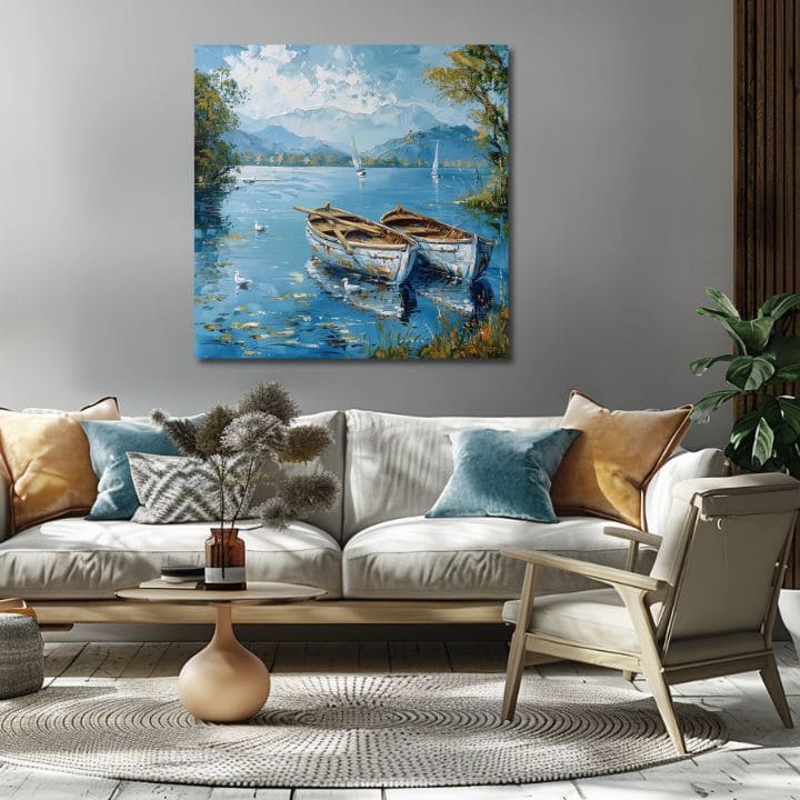 Paesaggio su tela Paesaggio con barche | rifinito a mano dall'artista - immagine 3