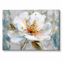 Quadro Papilora FIORE D'AMORE, tela dipinta a mano con effetto 3D, colori bianco, blu e oro per un tocco di eleganza moderna.