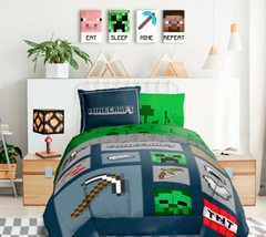Pittura di Minecraft - Personaggi in primo piano su tela - Mangia, dormi, mina, ripeti