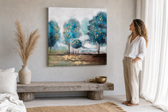 Quadro dipinto per parete ALBERI 60x60 cm – quadro dipinto a mano in un interno elegante (Modern coastal) | wall mockup | tela premium | Papilora.sk