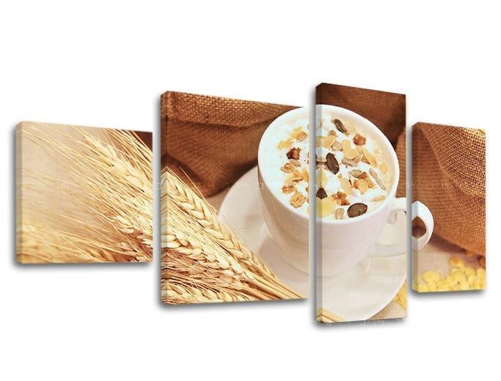 Pittura murale in 4 parti CUCINA – visualizzazione della tela con cornice in legno, Papilora.