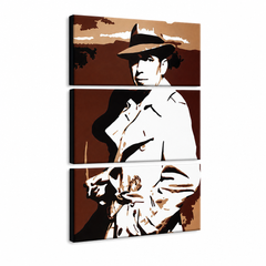 Pittura POP Art dipinta a mano BOGARD 3 parti bog – Visualizzazione 3D del quadro dipinto a mano su sfondo bianco. Colori dominanti: marrone, bianco, nero, oro.
