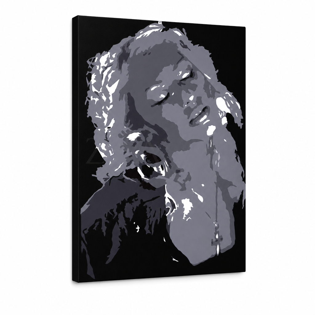 POP Art Christina Aguilera dipinta a mano 1 pezzo ca – Visualizzazione 3D del quadro dipinto a mano su sfondo bianco. Colori dominanti: nero, grigio, bianco.