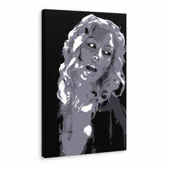 POP Art Christina Aguilera dipinta a mano 1 pezzo ca2 – Visualizzazione 3D del quadro dipinto a mano su sfondo bianco. Colori dominanti: nero, bianco, grigio.