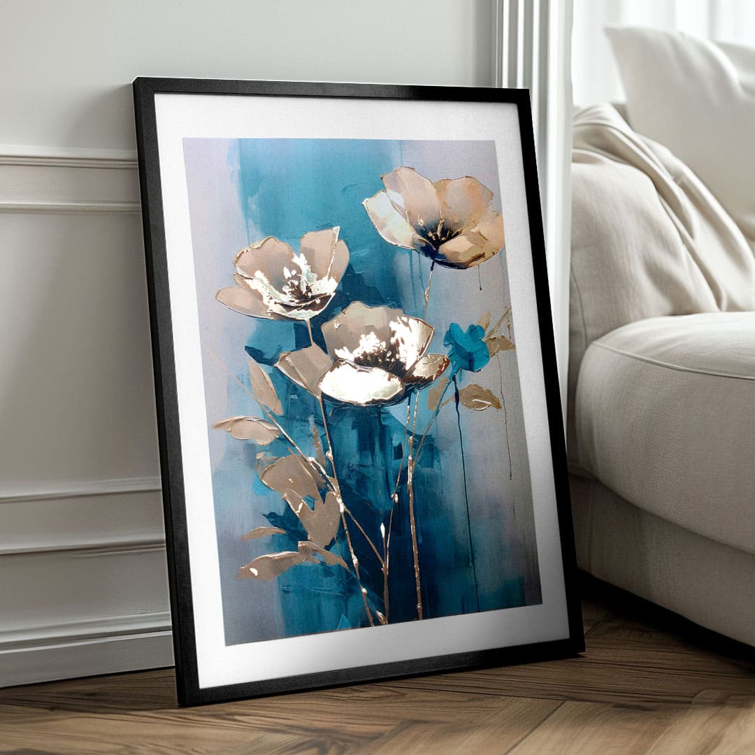 Poster da parete con effetto EXTRA - Teal Flowers