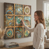 L'immagine su tela ABSTRAKT 1 parte. Decor moderno da parete, quadro su tela per il soggiorno, una donna ammira l'opera in un interno elegante luminoso. Papilora (XOBCHAB004).