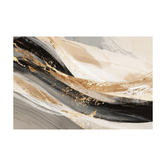 Quadro di astrazione beige e nera con onde dorate – motivo completo