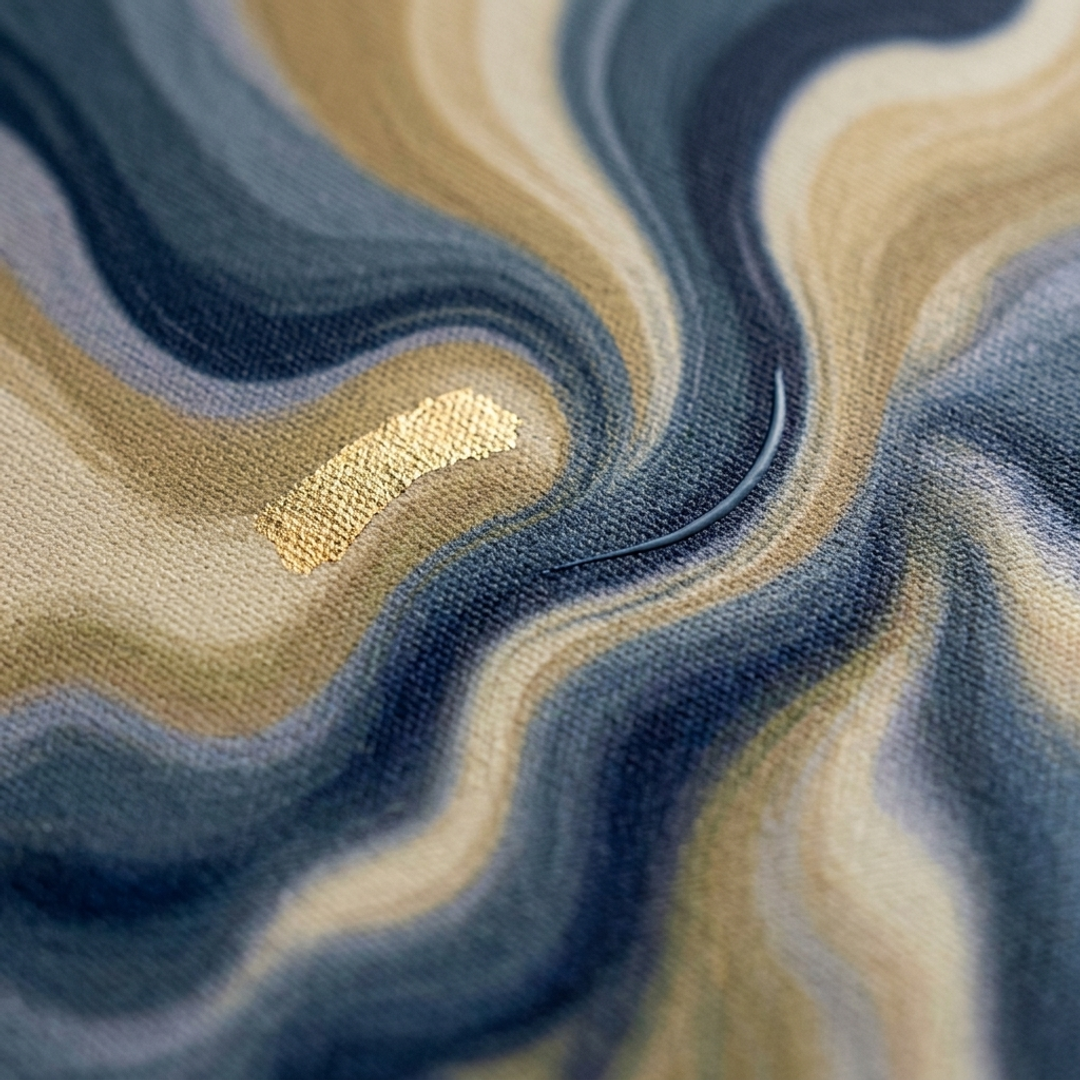 Dettaglio macro della texture in rilievo con pennellate acriliche materiche, effetto impasto artigianale Papilora Crafted for Home.