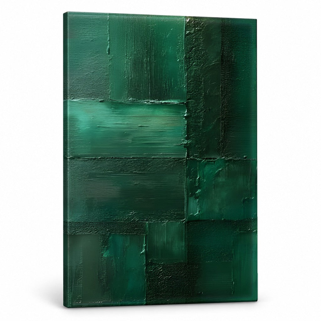 Quadro astratto verde smeraldo con texture su tela