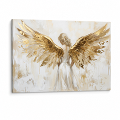 Quadro moderno con figura femminile e ali d'angelo, vista di profilo, su tela con effetto 3D e telaio in legno, Papilora Premium Art.