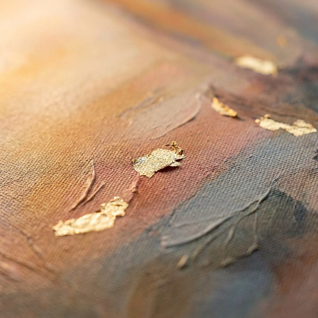 Dettaglio macro delle pennellate impasto realizzate a mano con colori acrilici su tela, per una texture in rilievo unica e materica di Papilora.