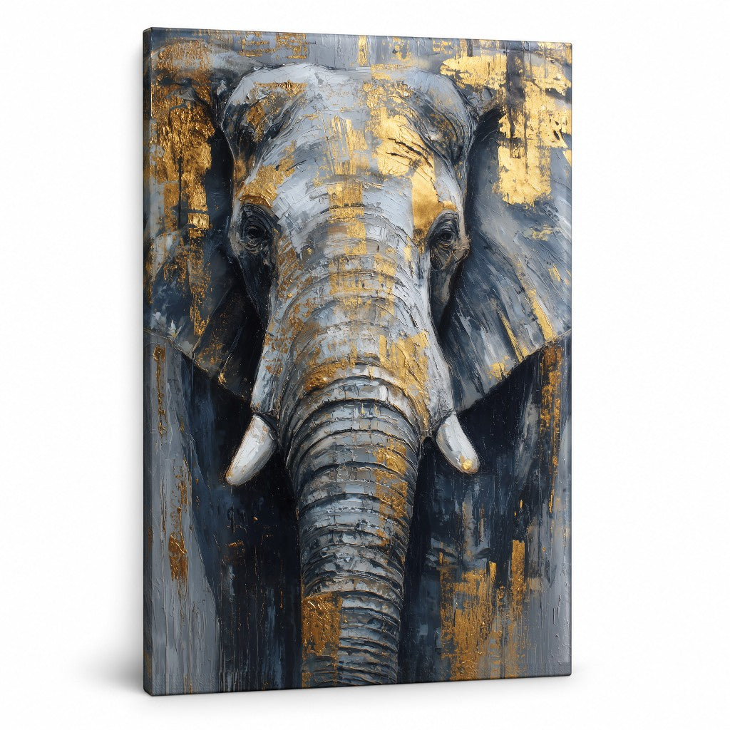 Quadro elefante con accenti dorati su tela