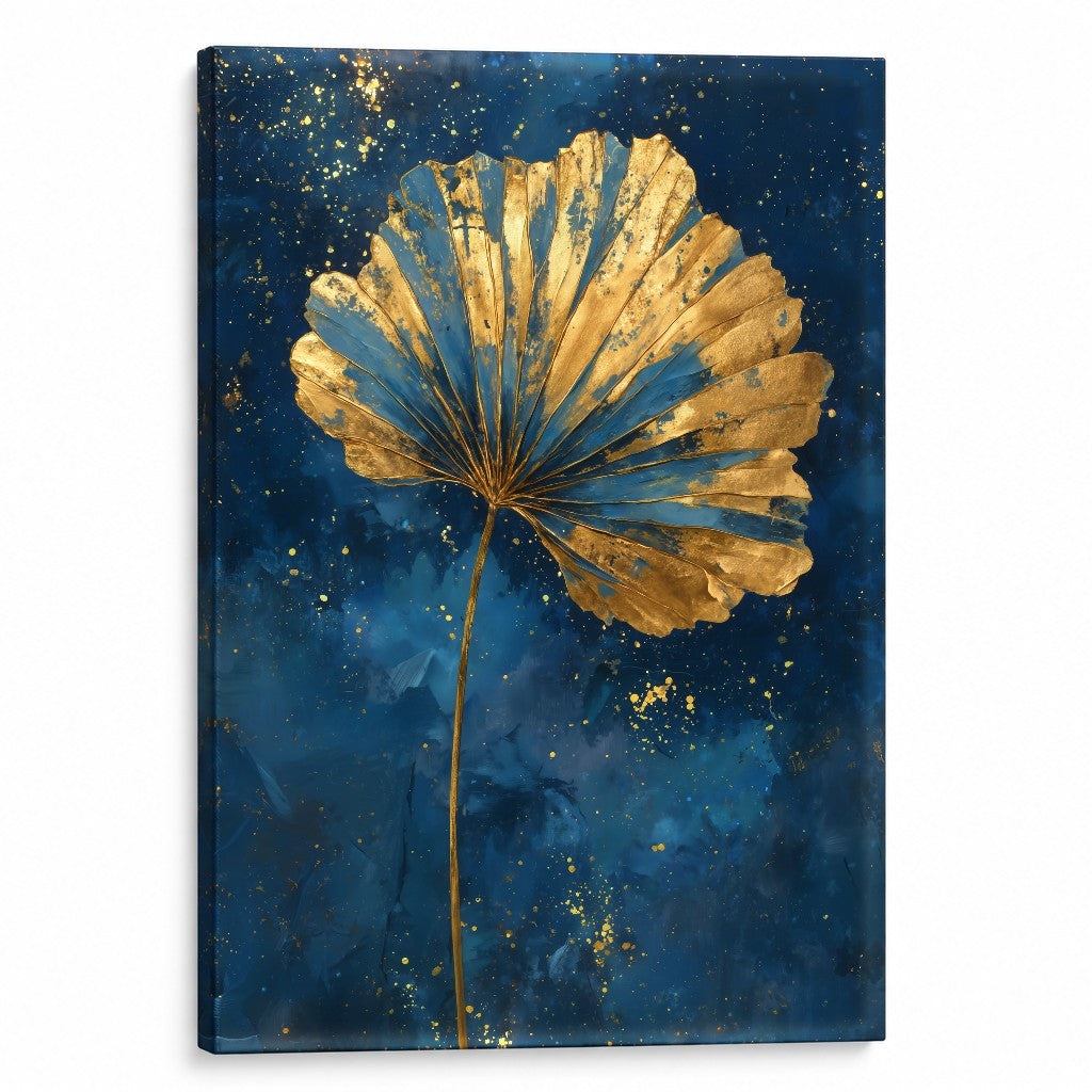 Quadro con foglia di ginkgo dorata su tela