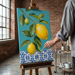 Quadro con motivo di limoni in un interno elegante – mockup d'interni, Papilora.