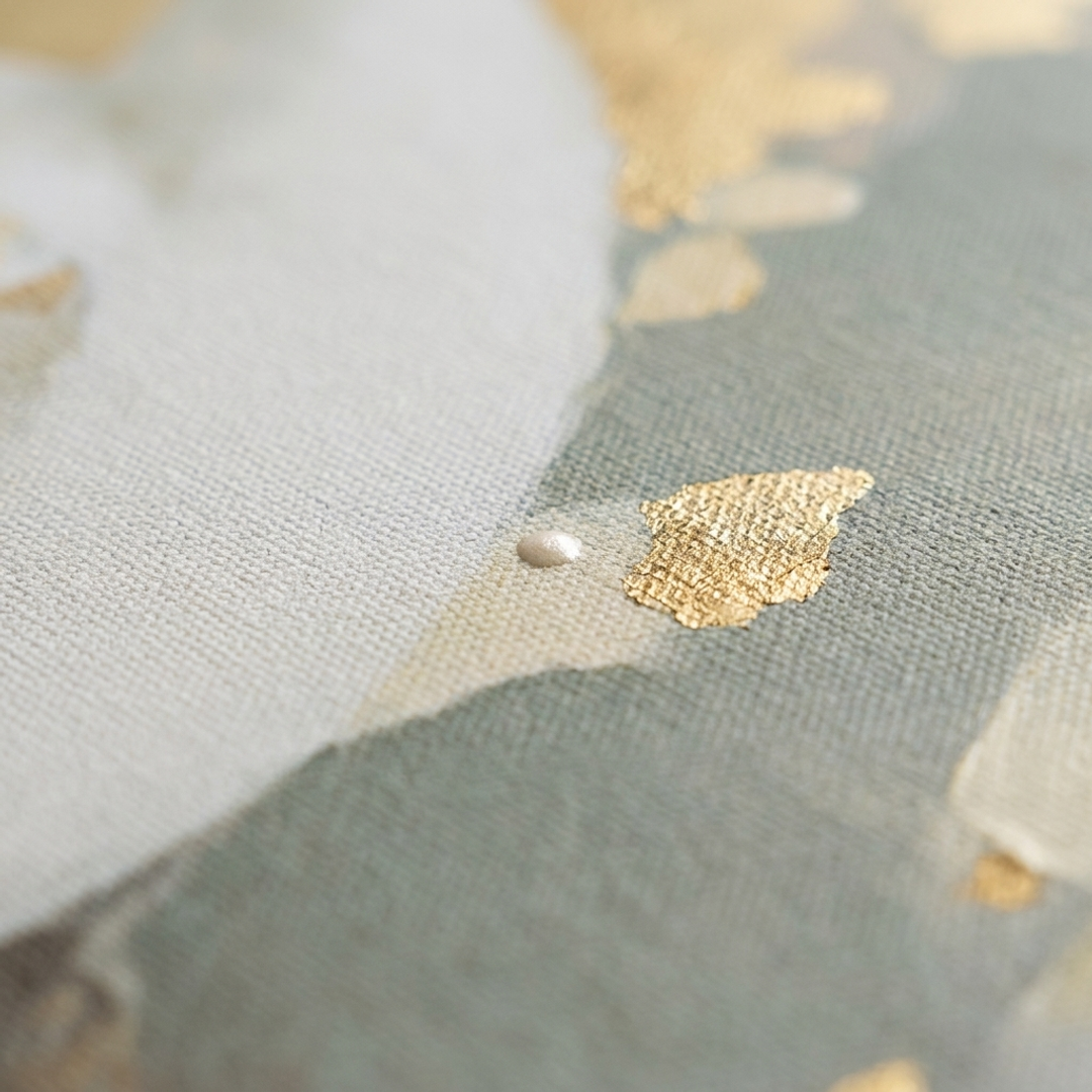Dettaglio macro delle pennellate impasto dipinte a mano con colori acrilici, texture in rilievo dell'opera.