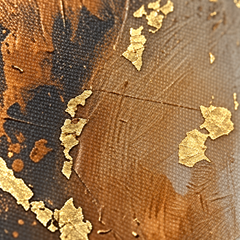 Dettaglio macro della texture impasto in rilievo su un quadro Papilora, pennellate acriliche materiche con riflessi dorati artistici.