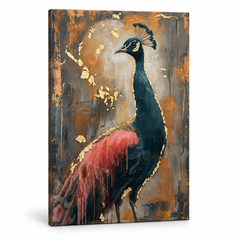 Quadro su tela di un pavone maestoso, vista 3D del telaio in legno, stile espressionista moderno di alta qualità Papilora.
