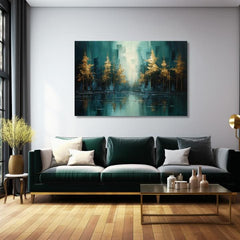 Quadro d'arte moderna Riflesso di foresta dorata - PREMIUM ART