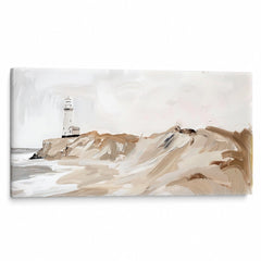 Quadro di un faro su dune beige su tela