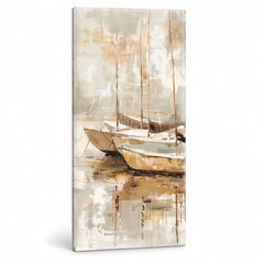 Quadro di barche a vela in tonalità beige su tela