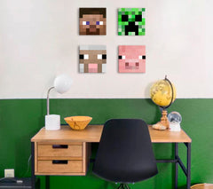 Quadro di Minecraft - Personaggi su tela in primo piano - Steve, Creeper, Sheep, Pig
