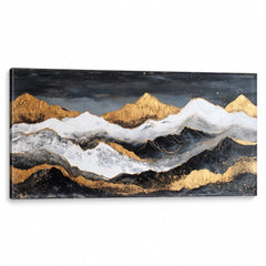 Quadro di montagne oro-bianche su sfondo nero su tela