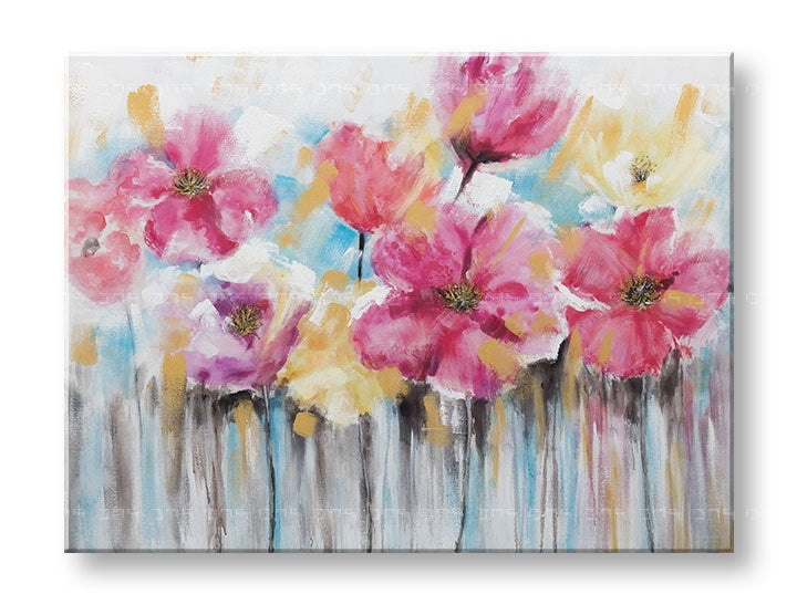 Quadro dipinto a mano Papilora con vibranti fiori astratti, ideale per arricchire un soggiorno moderno con un tocco di colore e arte.