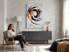 Quadro dipinto per parete ASTRATTO 60x90 cm – quadro dipinto a mano in un interno elegante (Mid-century warm) | wall mockup | tela premium | Papilora.sk