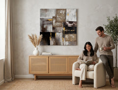 Quadro dipinto per parete ASTRATTO 70x70 cm – quadro dipinto a mano in un interno elegante (Mid-century warm) | mockup parete | tela premium | Papilora.sk