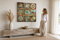 Quadro dipinto per parete ASTRATTO 70x70 cm – quadro dipinto a mano in un interno elegante (Modern coastal) | wall mockup | tela premium | Papilora.sk