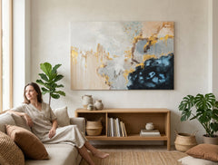 Quadro dipinto per parete ASTRATTO 90x60 cm – quadro dipinto a mano in un interno elegante (Scandi cream) | wall mockup | tela premium | Papilora.sk