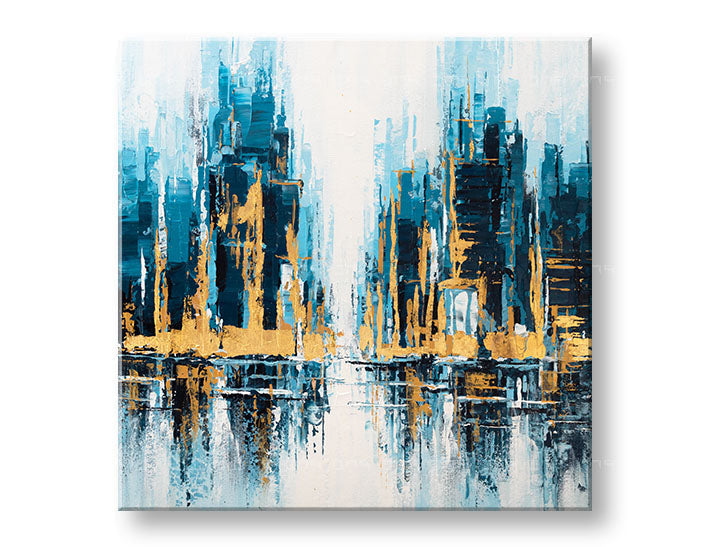 Quadro dipinto a mano per parete CITTÀ 70x70 cm – prospettiva 3D della tela su cornice di legno | 100% originale | acrilico su tela ARTMIE | Papilora.sk