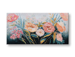 Quadro dipinto a mano per parete FIORI 100x50 cm – prospettiva 3D su tela con cornice in legno | 100% originale | acrilico su tela ARTMIE | Papilora.sk