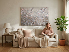 Quadro dipinto per parete FIORI 90x60 cm – quadro dipinto a mano in un interno elegante (Window reading) | wall mockup | premium canvas | Papilora.sk