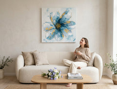 Quadro dipinto per parete FIORI 50x50 cm – quadro dipinto a mano in un interno elegante (Scandi cream) | wall mockup | tela premium | Papilora.sk