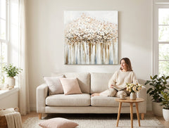Quadro dipinto per parete FIORI 70x70 cm – quadro dipinto a mano in un interno elegante (Modern coastal) | wall mockup | tela premium | Papilora.sk