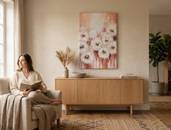 Quadro dipinto per parete FIORI 60x90 cm – quadro dipinto a mano in un interno elegante (Bohemian warm) | wall mockup | tela premium | Papilora.sk
