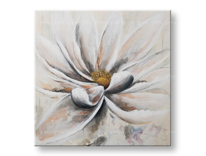 Dipinto a mano su tela con fiore stilizzato in toni pastello e sfumature delicate, Papilora.