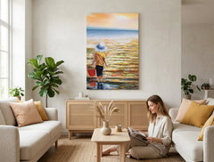 Quadro dipinto per parete MARE 60x90 cm – quadro dipinto a mano in un interno elegante (Bohemian warm) | wall mockup | tela premium | Papilora.sk