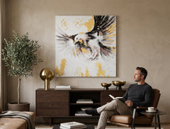 Quadro dipinto per parete AQUILA 60x60 cm – quadro dipinto a mano in un interno elegante (Golden hour luxe) | wall mockup | tela premium | Papilora.sk