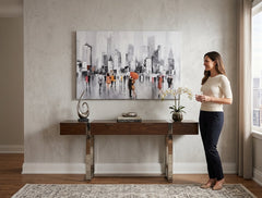 Quadro dipinto per parete PERSONE 120x80 cm – quadro dipinto a mano in un interno elegante (Mid-century warm) | wall mockup | tela premium | Papilora.sk