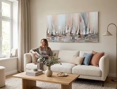 Quadro dipinto per parete VELIERO 140x70 cm – quadro dipinto a mano in un interno elegante (Modern coastal) | wall mockup | tela premium | Papilora.sk